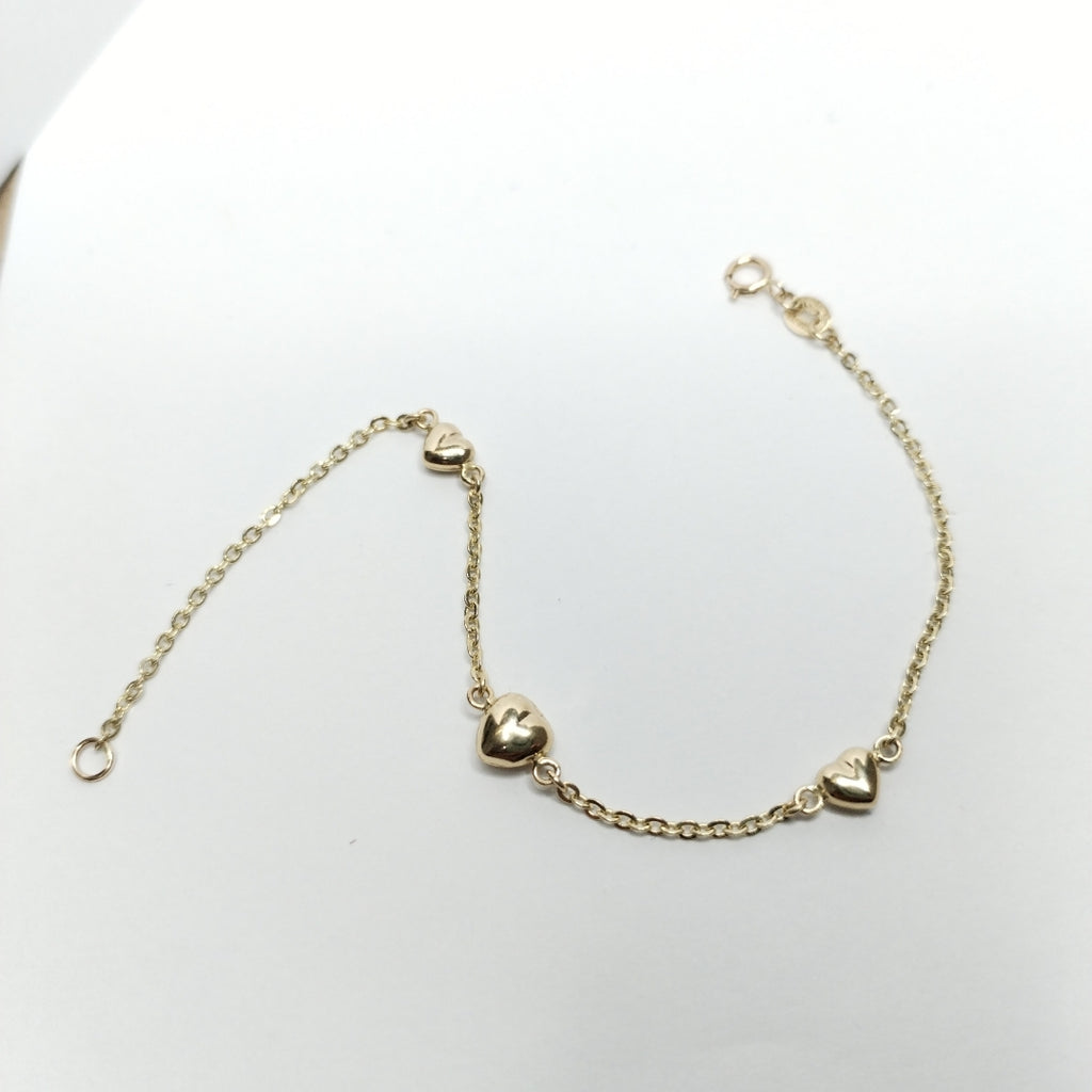 PULSERA TEJIDO ESPECIAL CON CORAZONES 14K 18 CM 1.6 GR (NUEVO)