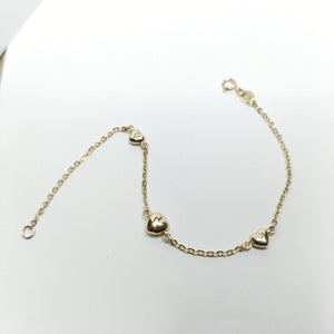PULSERA TEJIDO ESPECIAL CON CORAZONES 14K 18 CM 1.6 GR (NUEVO)