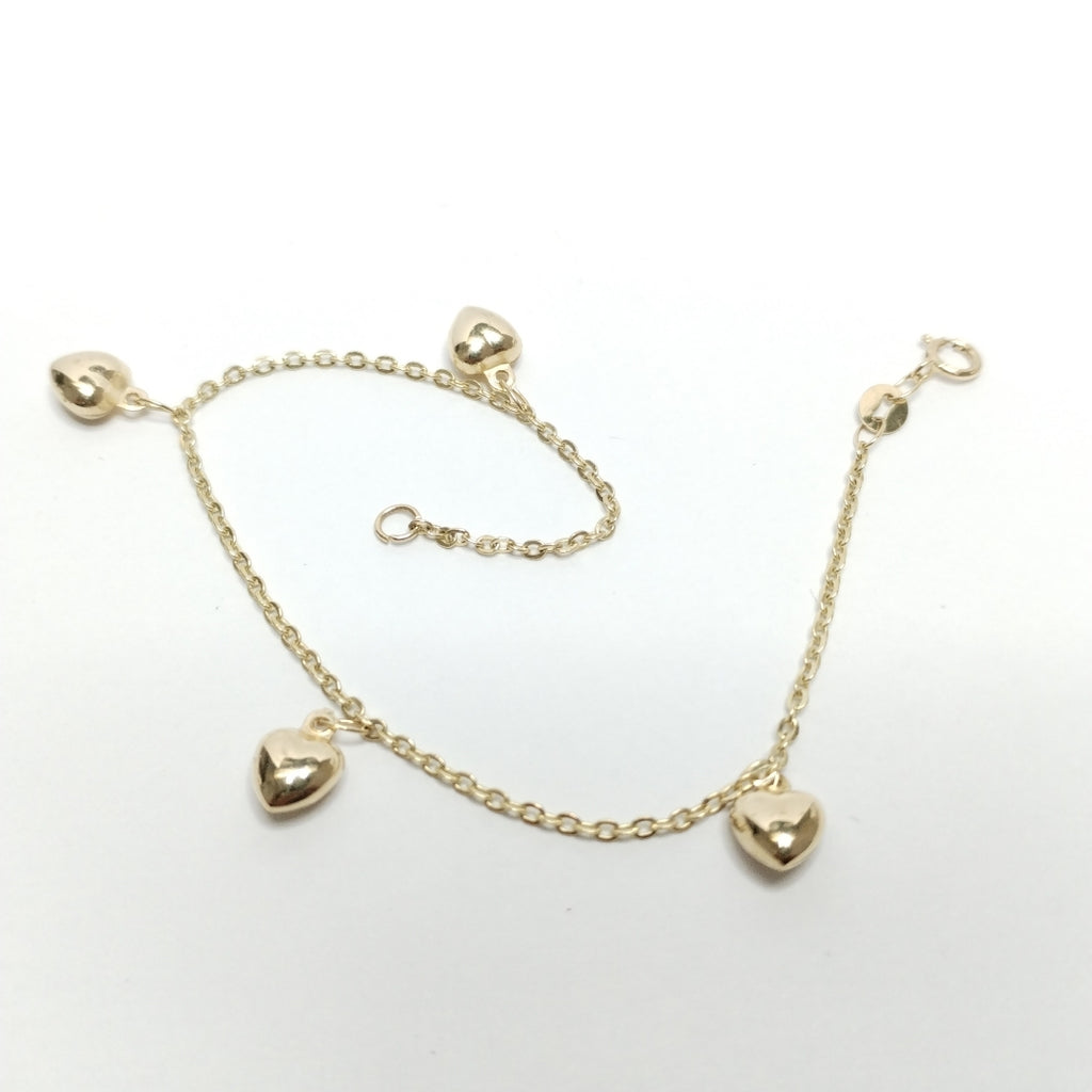 PULSERA ESP CON FIG CORAZONES 14K 18 CM 1.8 GR (NUEVO)