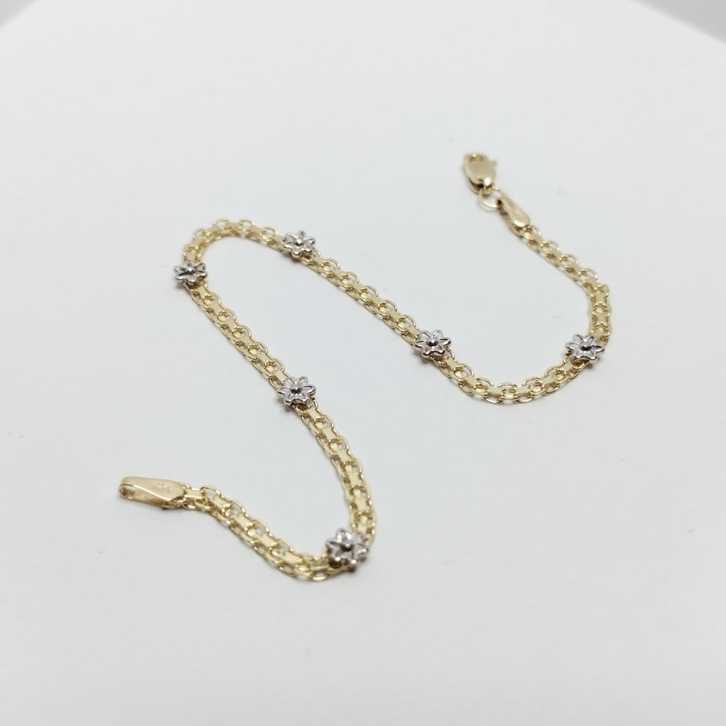 PULSERA ESPECIAL C FLORES 14K 18 CM 2.9 GR (NUEVO)