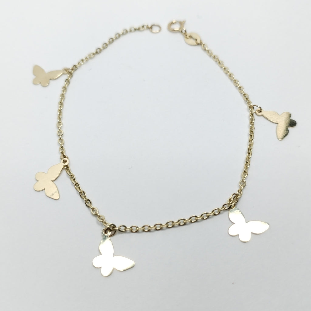 PULSERA ESPECIAL CON MARIPOSAS 14K 18 CM 2.1 GR (NUEVO)