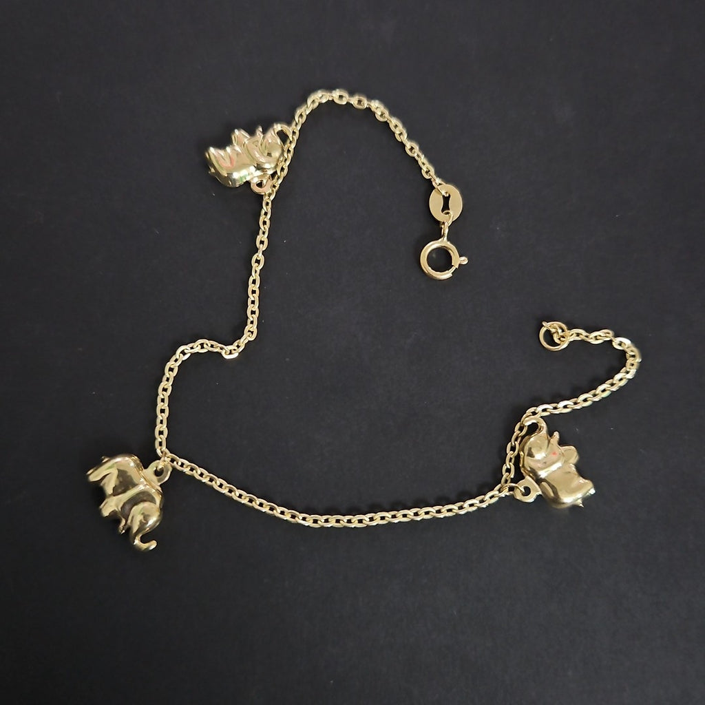 PULSERA ESPECIAL CON DIJES ELEFANTES 10K 18 CM 2.1 GR (NUEVO)