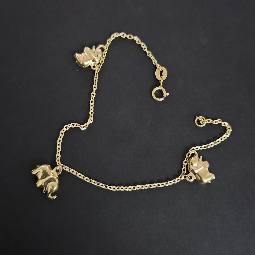 PULSERA ESPECIAL CON DIJES ELEFANTES 10K 18 CM 2.1 GR (NUEVO)