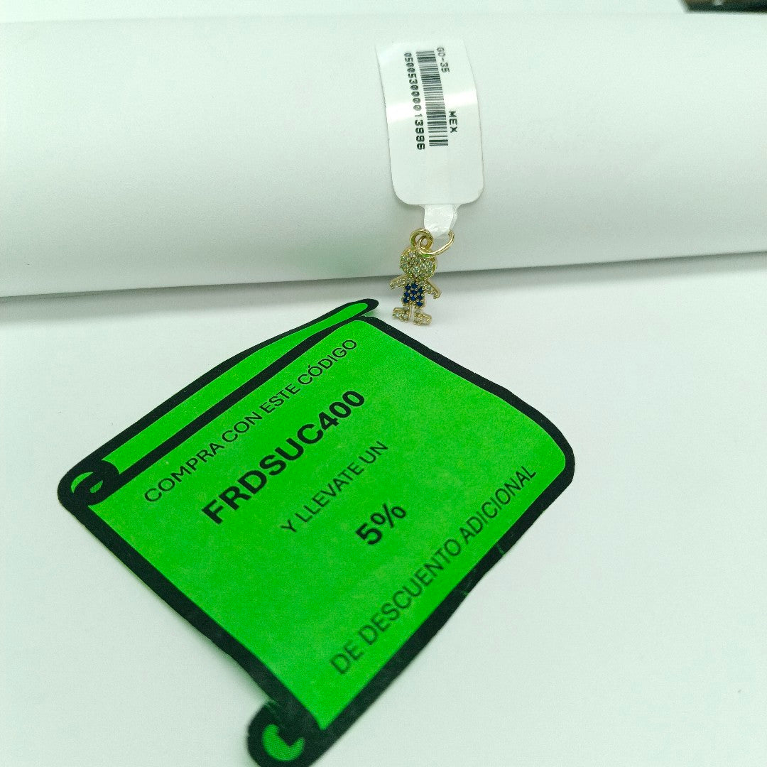 DIJE NIÑO CON CIRCONIAS Y PIEDRAS DE COLOR 10K 0.9 GR (NUEVO)