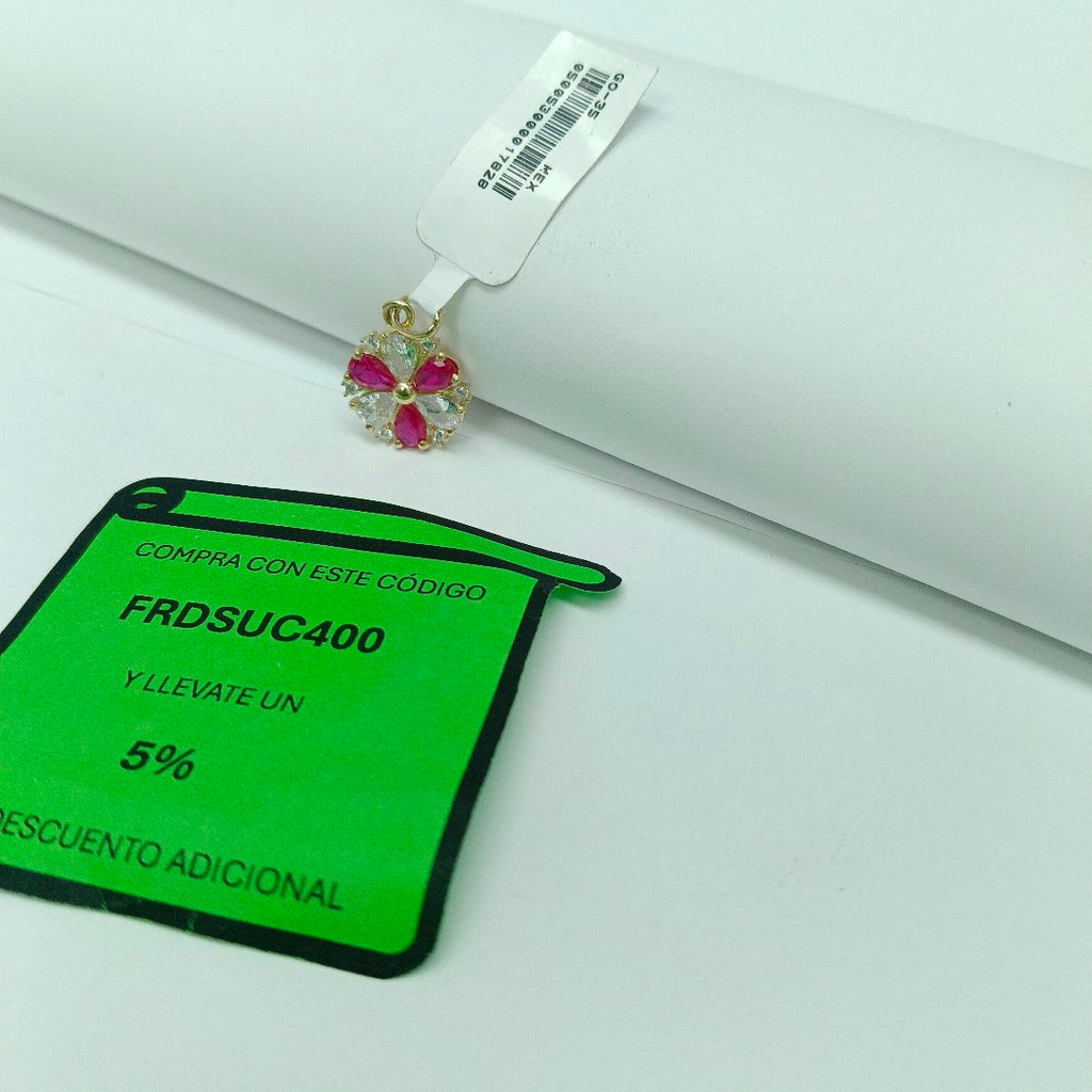 DIJE FLOR CIRCONIAS Y PIEDRAS DE COLOR 14K 2.5 GR (NUEVO)