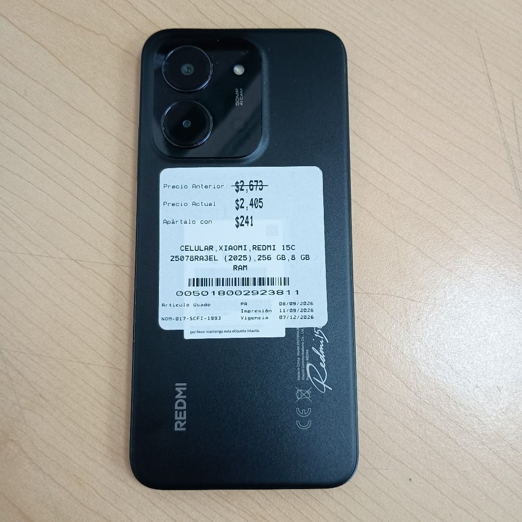 CELULAR XIAOMI REDMI 15C 25078RA3EL (2025) 256 GB 8 GB RAM (SEMINUEVO)