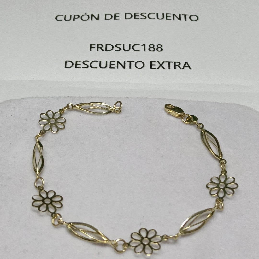 PULSERA ESPECIAL CON FLORES 14K 18 CM 2.6 GR (NUEVO)