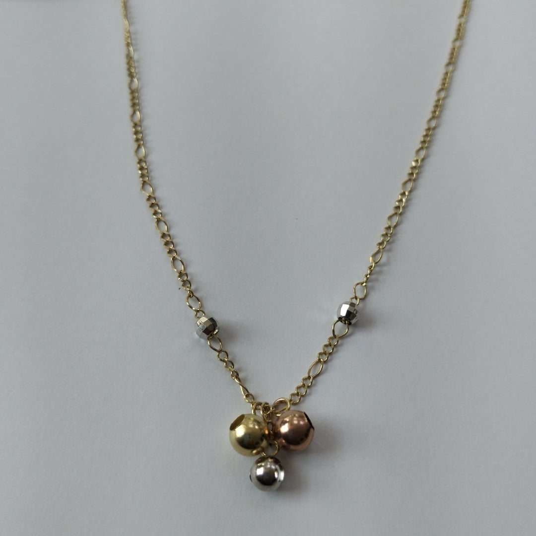 CADENA GARGANTILLA 3X1 CON ESFERAS COMBINADAS 14K 45 CM 3.1 GR (NUEVO)
