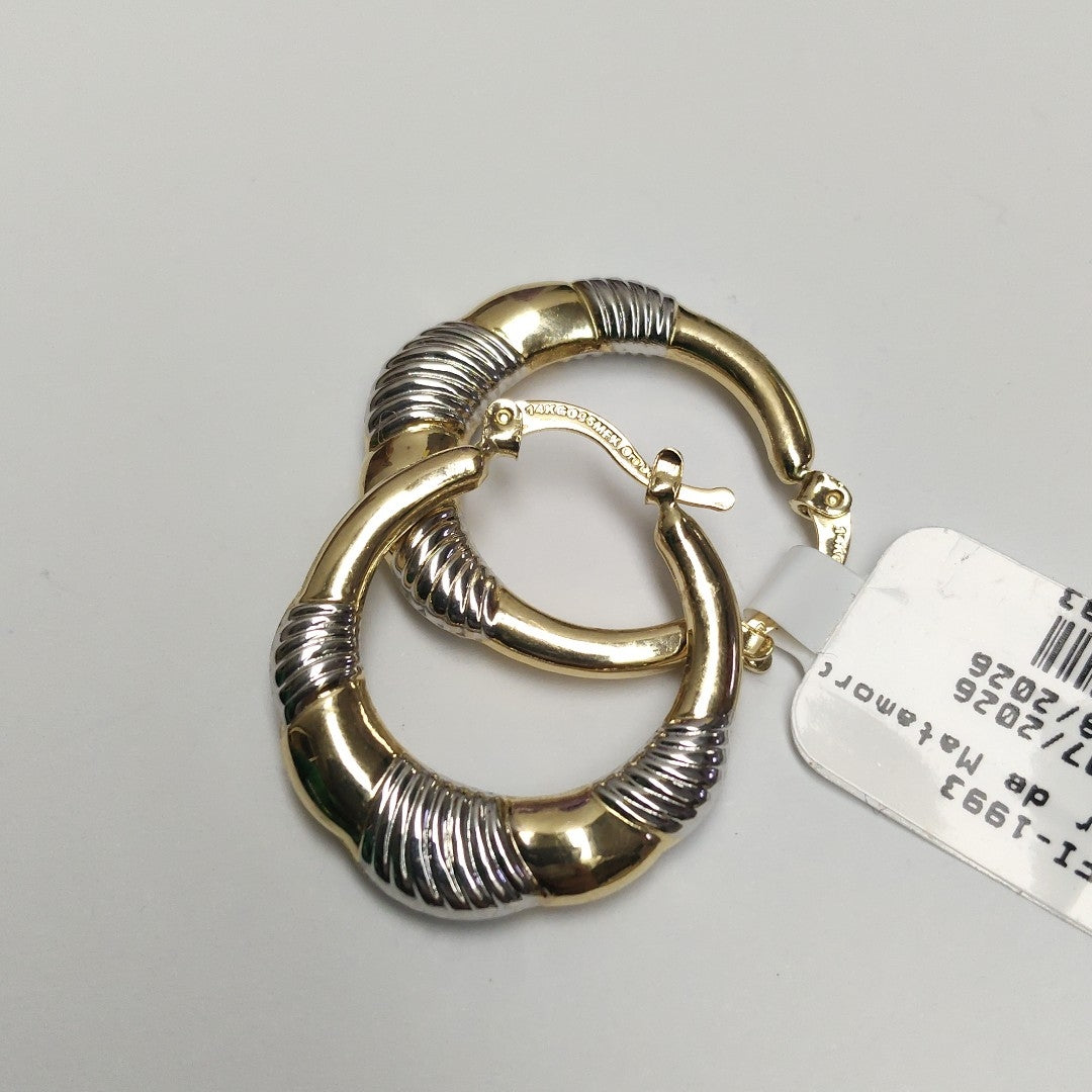 ARETES ARRACADAS HUECAS COMBINADAS 14K 2.6 GR (NUEVO)