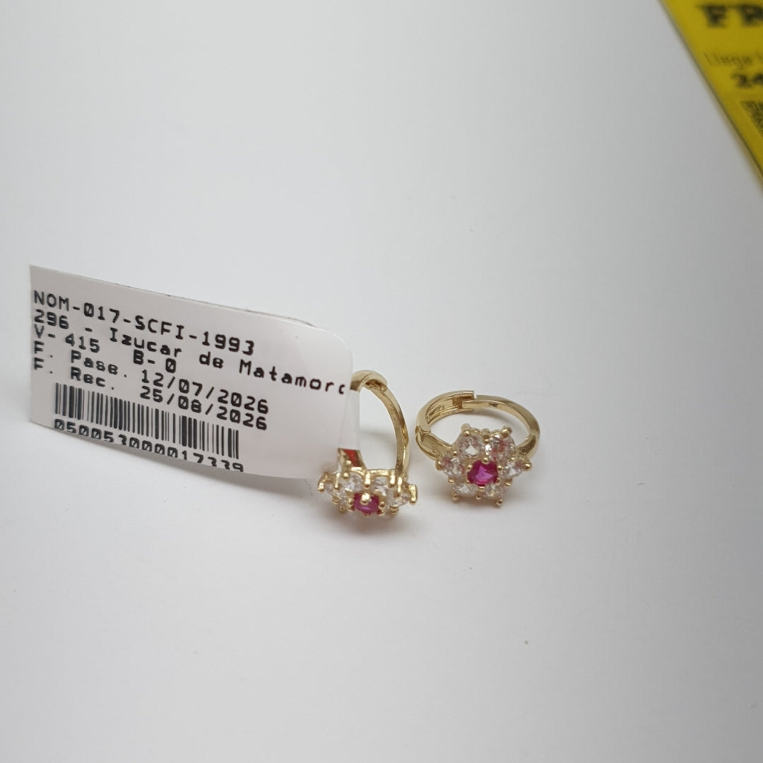 ARETES HUGGIES CON CIRCONIAS Y PIEDRA DE COLOR 14K 1.8 GR (NUEVO)