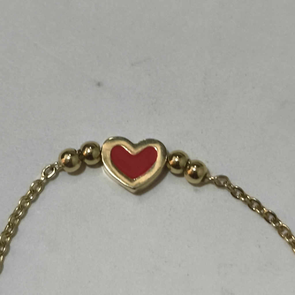 PULSERA TEJIDO ESPECIAL C CORAZON ROJO 14K 18 CM 1.9 GR (NUEVO)