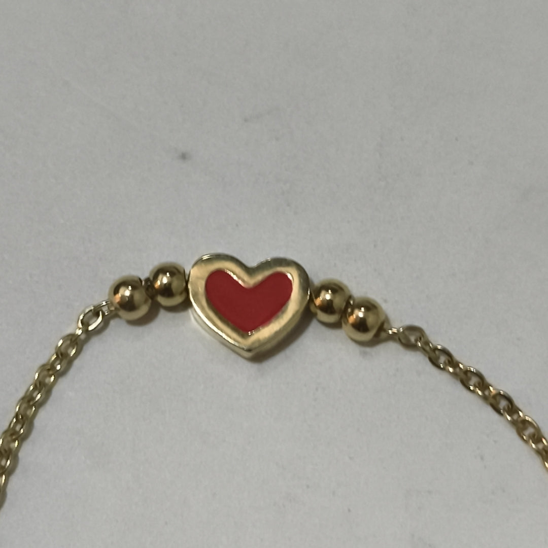 PULSERA TEJIDO ESPECIAL C CORAZON ROJO 14K 18 CM 1.9 GR (NUEVO)