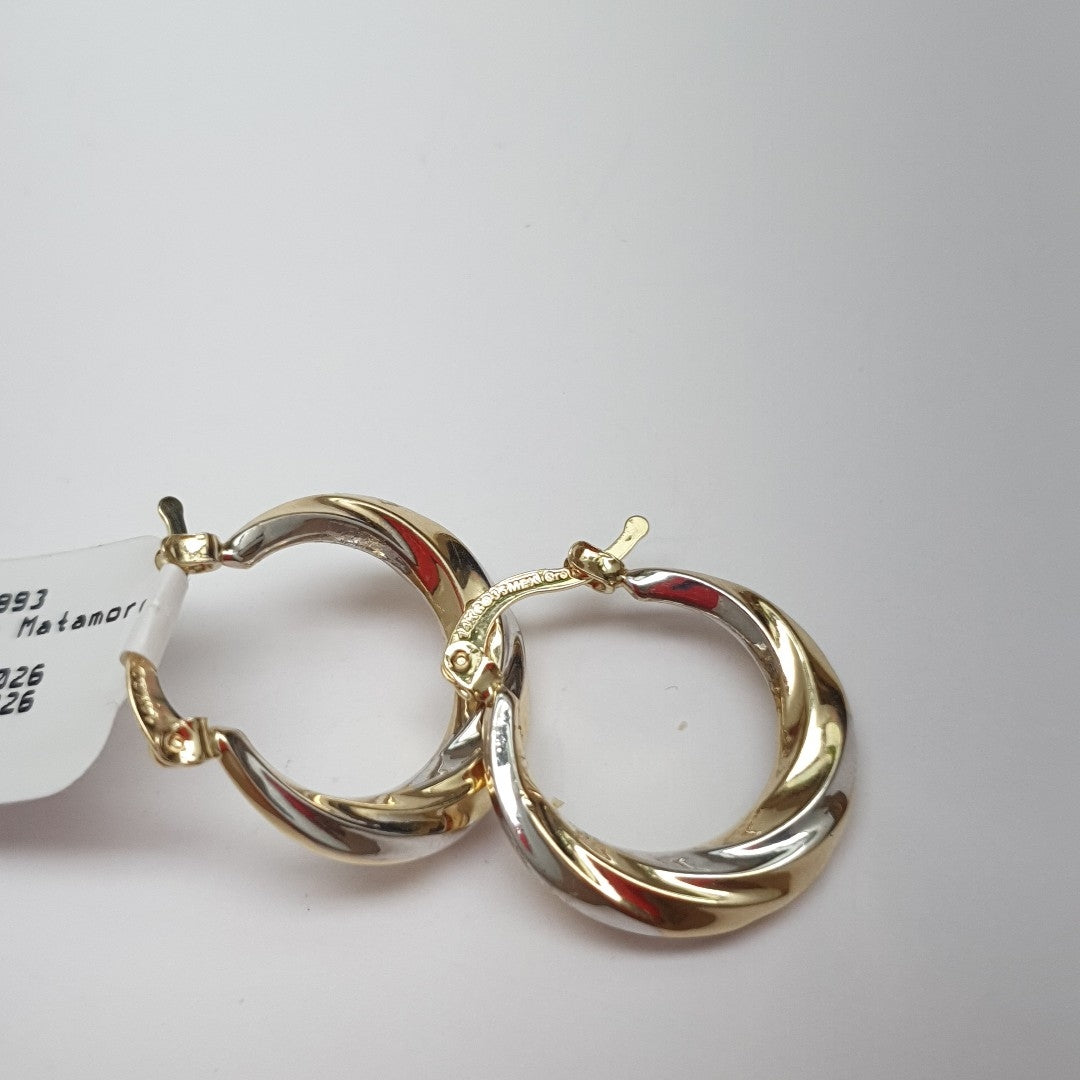 ARETES TEJIDO ARRACADA TRENZADA COMBINADA 14K 1.8 GR (NUEVO)