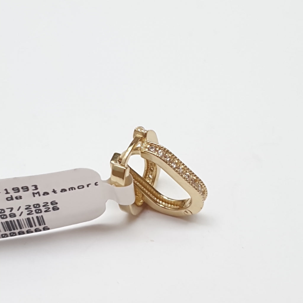 ARETES HUGGIES OVALADA C CIRCONIAS 14K 2.5 GR (NUEVO)