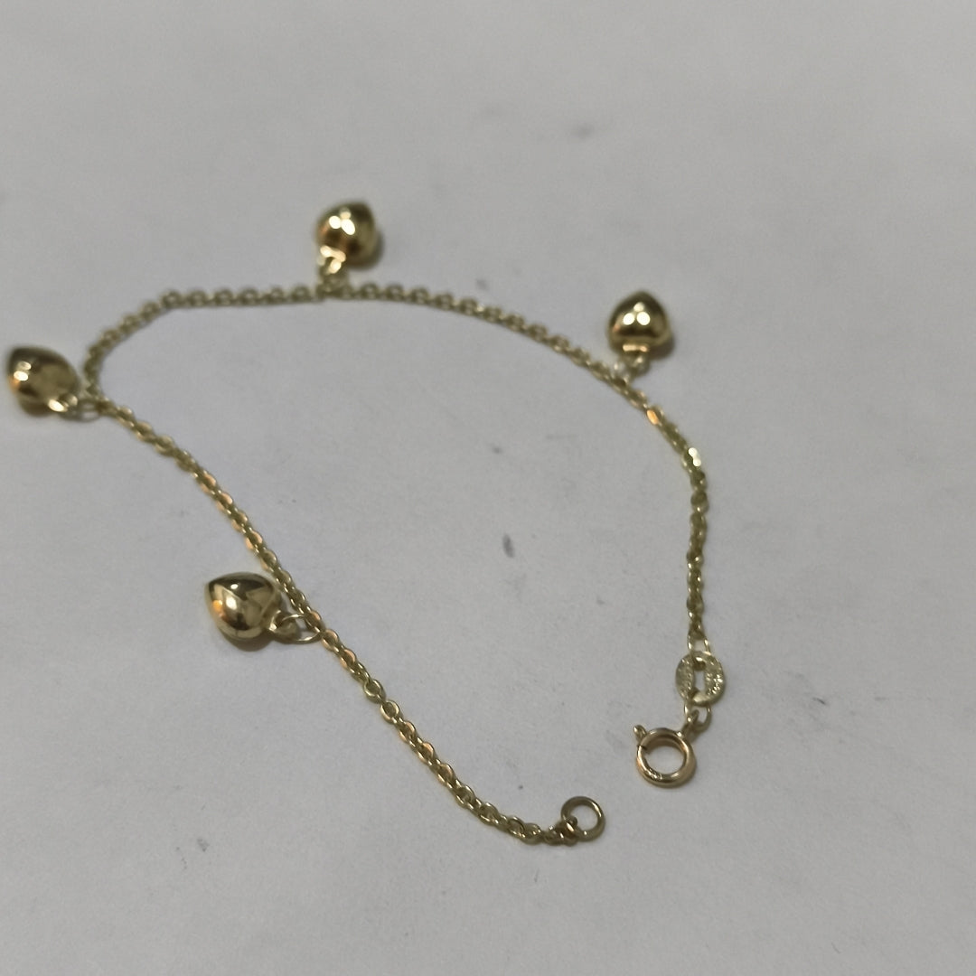 PULSERA ESP CON FIG CORAZONES 14K 18 CM 1.8 GR (NUEVO)