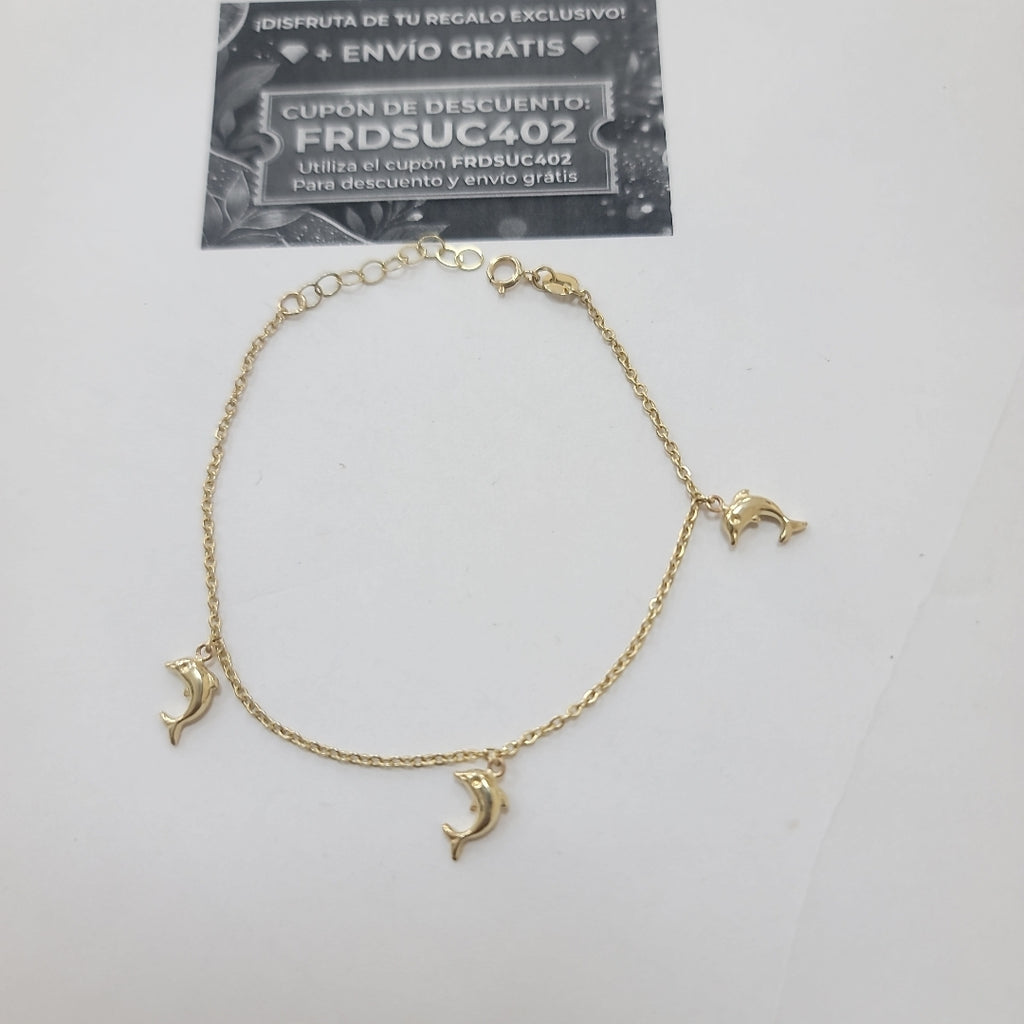 PULSERA ESPECIAL CON DIJES DELFINES 10K 18 CM 2 GR (NUEVO)