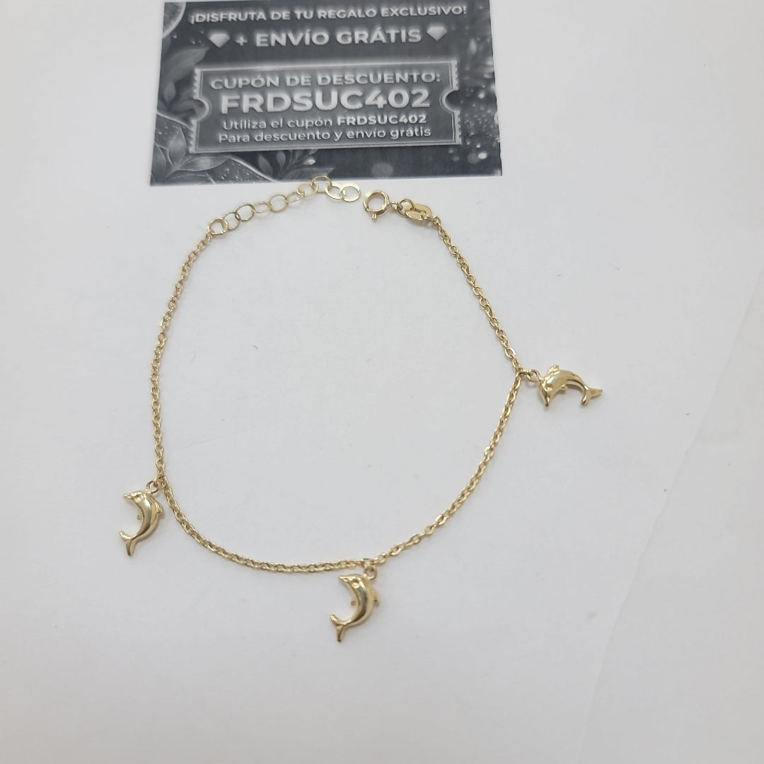 PULSERA ESPECIAL CON DIJES DELFINES 10K 18 CM 2 GR (NUEVO)