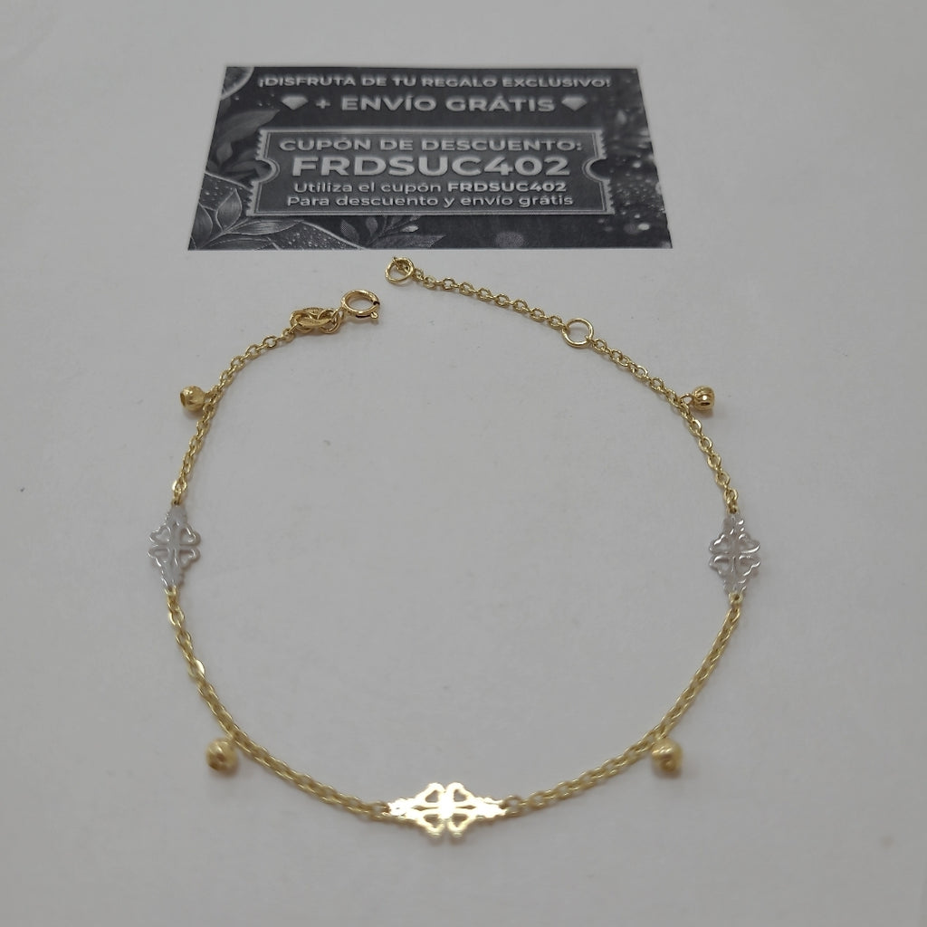PULSERA ESPECIAL CON TREBOL 14K 18 CM 1.8 GR (NUEVO)