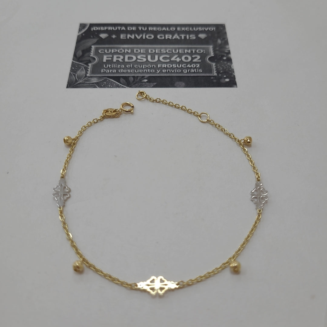 PULSERA ESPECIAL CON TREBOL 14K 18 CM 1.8 GR (NUEVO)