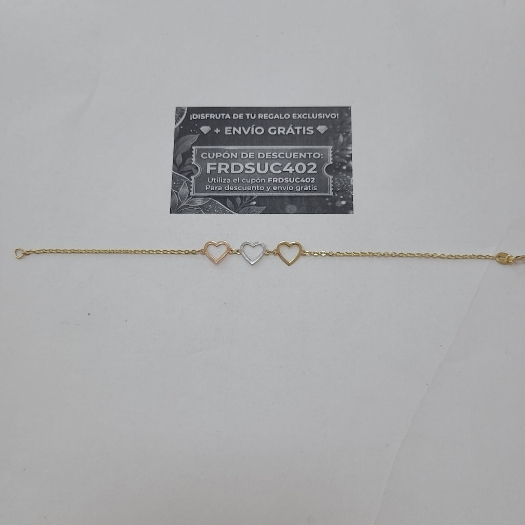 PULSERA ESPECIAL CON CORAZONES 14K 18 CM 1.4 GR (NUEVO)
