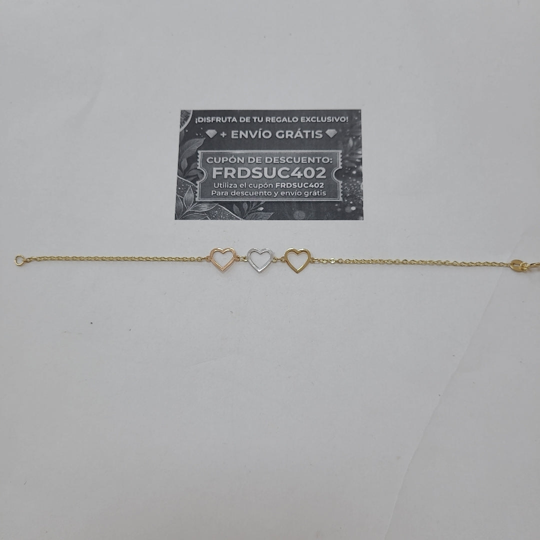 PULSERA ESPECIAL CON CORAZONES 14K 18 CM 1.4 GR (NUEVO)