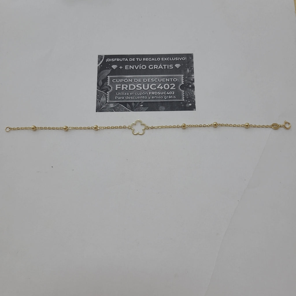 PULSERA TEJIDO ESPECIAL CON FLOR 14K 18 CM 1.6 GR (NUEVO)