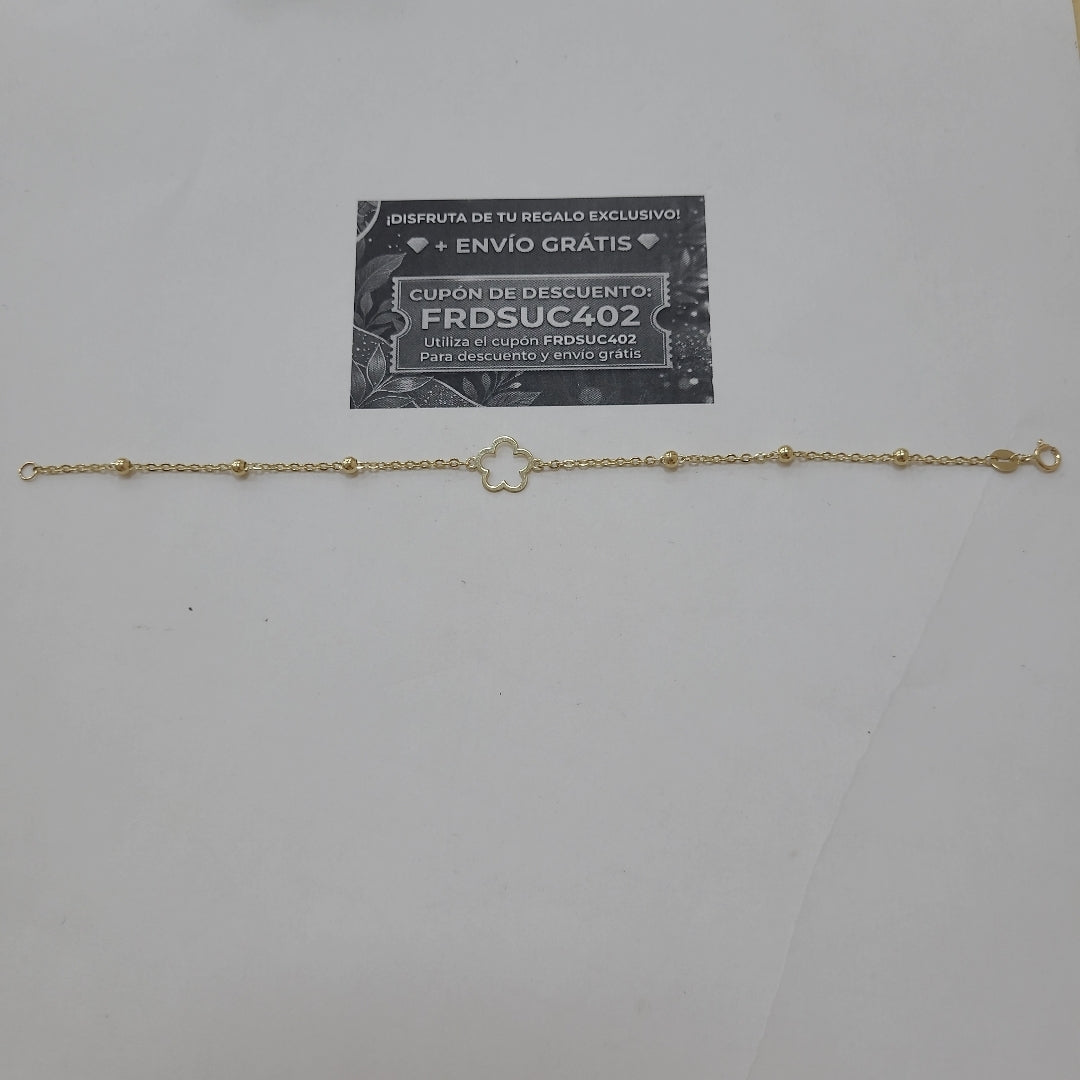 PULSERA TEJIDO ESPECIAL CON FLOR 14K 18 CM 1.6 GR (NUEVO)