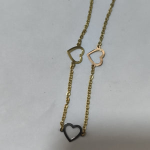 PULSERA ESPECIAL CON CORAZONES CONBINADOS 14K 18 CM 1.6 GR (NUEVO)