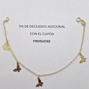 PULSERA ESPECIAL CON MARIPOSAS 14K 18 CM 1.9 GR (NUEVO)