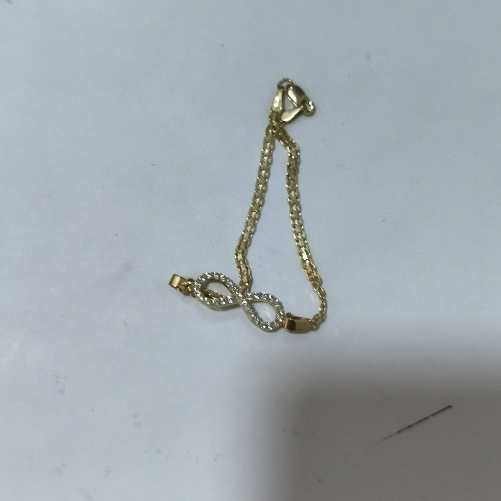 PULSERA TEJIDO ESPECIAL CON INFINITO Y CIRCONIAS 14K 18 CM 3.3 GR (NUEVO)