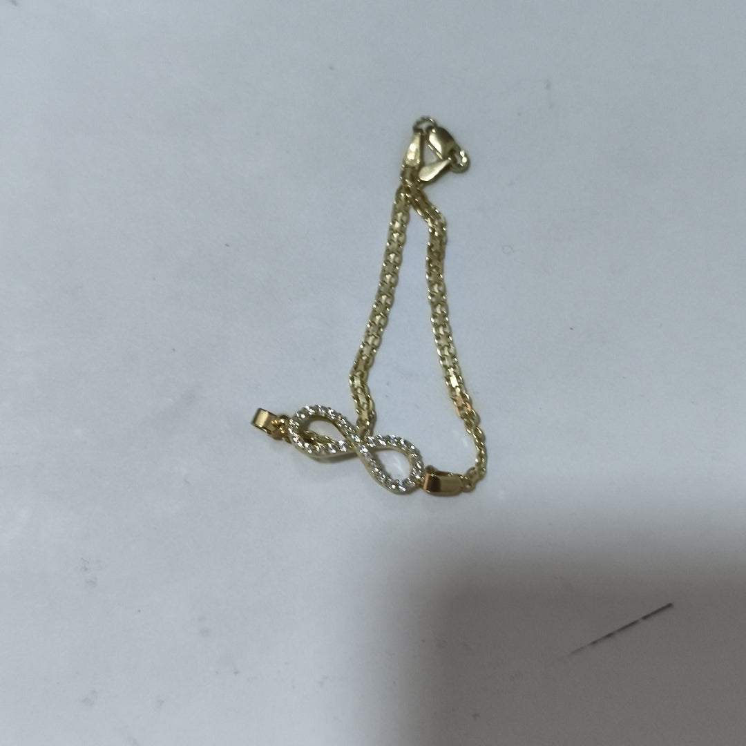 PULSERA TEJIDO ESPECIAL CON INFINITO Y CIRCONIAS 14K 18 CM 3.3 GR (NUEVO)