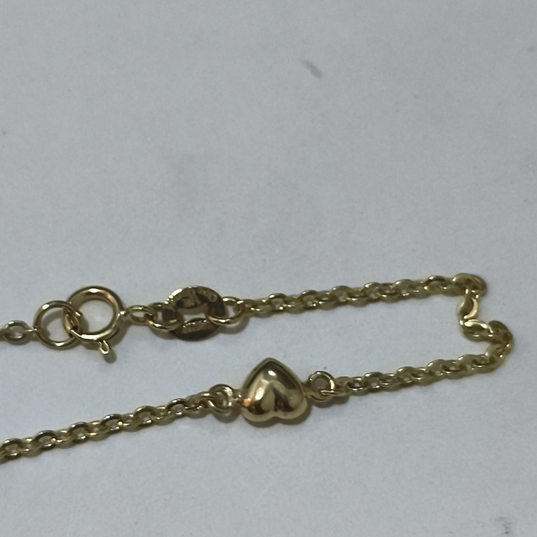PULSERA TEJIDO ESPECIAL CON CORAZONES 14K 18 CM 1.7 GR (NUEVO)