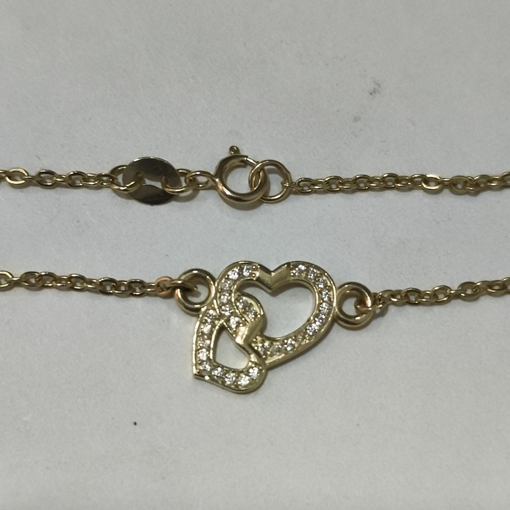 PULSERA TEJIDO ESPECIAL CORAZONES CON CIRCONIAS 14K 18 CM 2.4 GR (NUEVO)