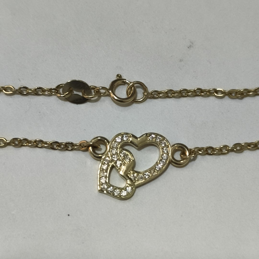 PULSERA TEJIDO ESPECIAL CORAZONES CON CIRCONIAS 14K 18 CM 2.4 GR (NUEVO)