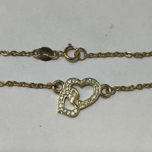 PULSERA TEJIDO ESPECIAL CORAZONES CON CIRCONIAS 14K 18 CM 2.4 GR (NUEVO)