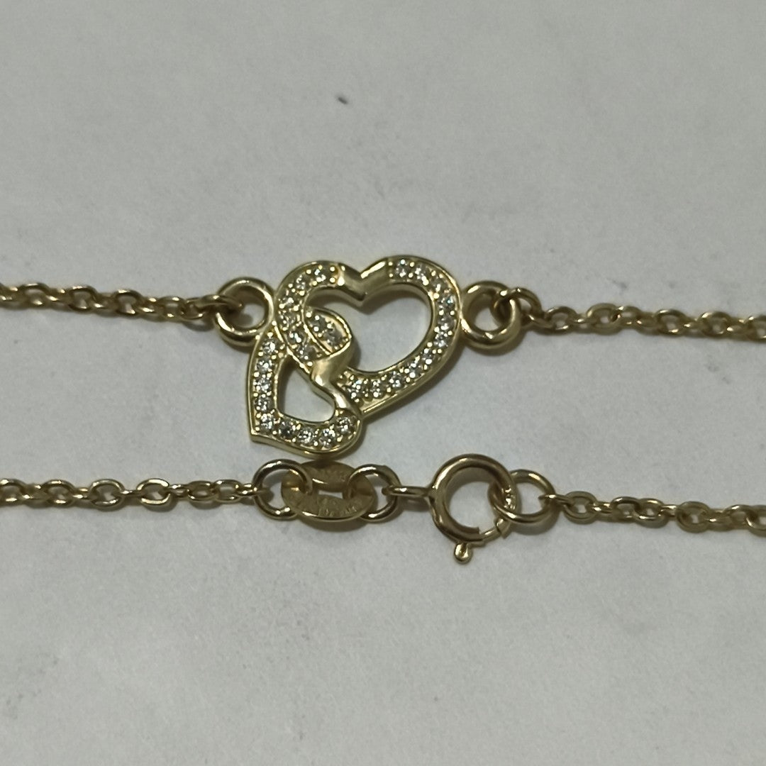 PULSERA TEJIDO ESPECIAL CORAZONES CON CIRCONIAS 14K 18 CM 2.4 GR (NUEVO)