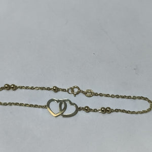 PULSERA TEJIDO ESPECIAL C CORAZONES 14K 18 CM 1.7 GR (NUEVO)