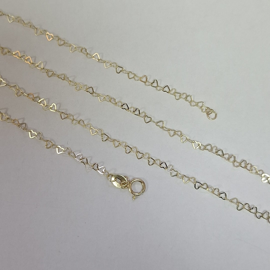 CADENAS TEJIDO CORAZONES ORO 10K 55 CM 1.6 GR (NUEVO)