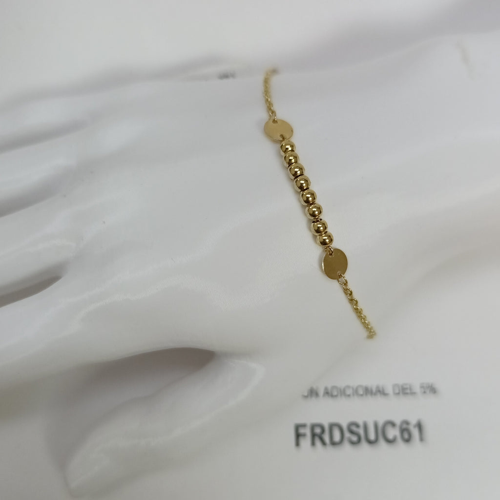 PULSERA TEJIDO ESPECIAL CON BOLITAS 14K 18 CM 1.8 GR (NUEVO)