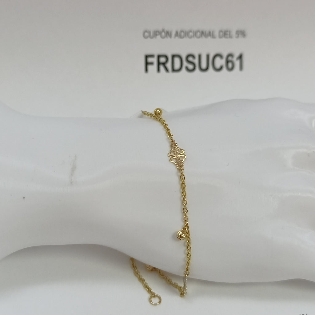PULSERA ESPECIAL CON TREBOL 14K 18 CM 1.8 GR (NUEVO)