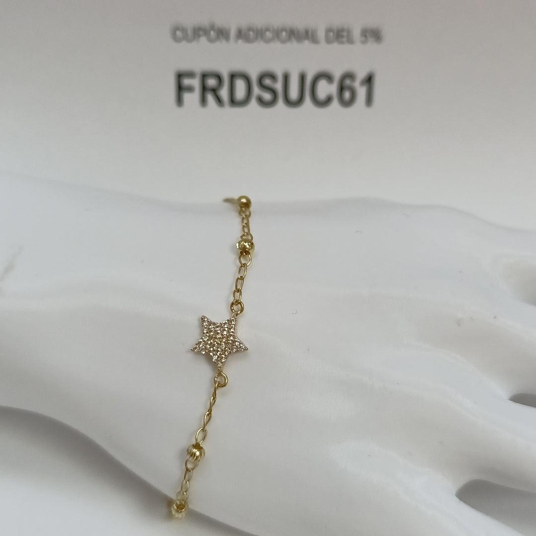 PULSERA ESPECIAL CON ESTRELLA Y CIRCONIAS 14K 18 CM 1.5 GR (NUEVO)
