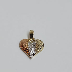 DIJE TEJIDO CORAZON LABRADO COMBINADO 14K 1.2 GR (NUEVO)