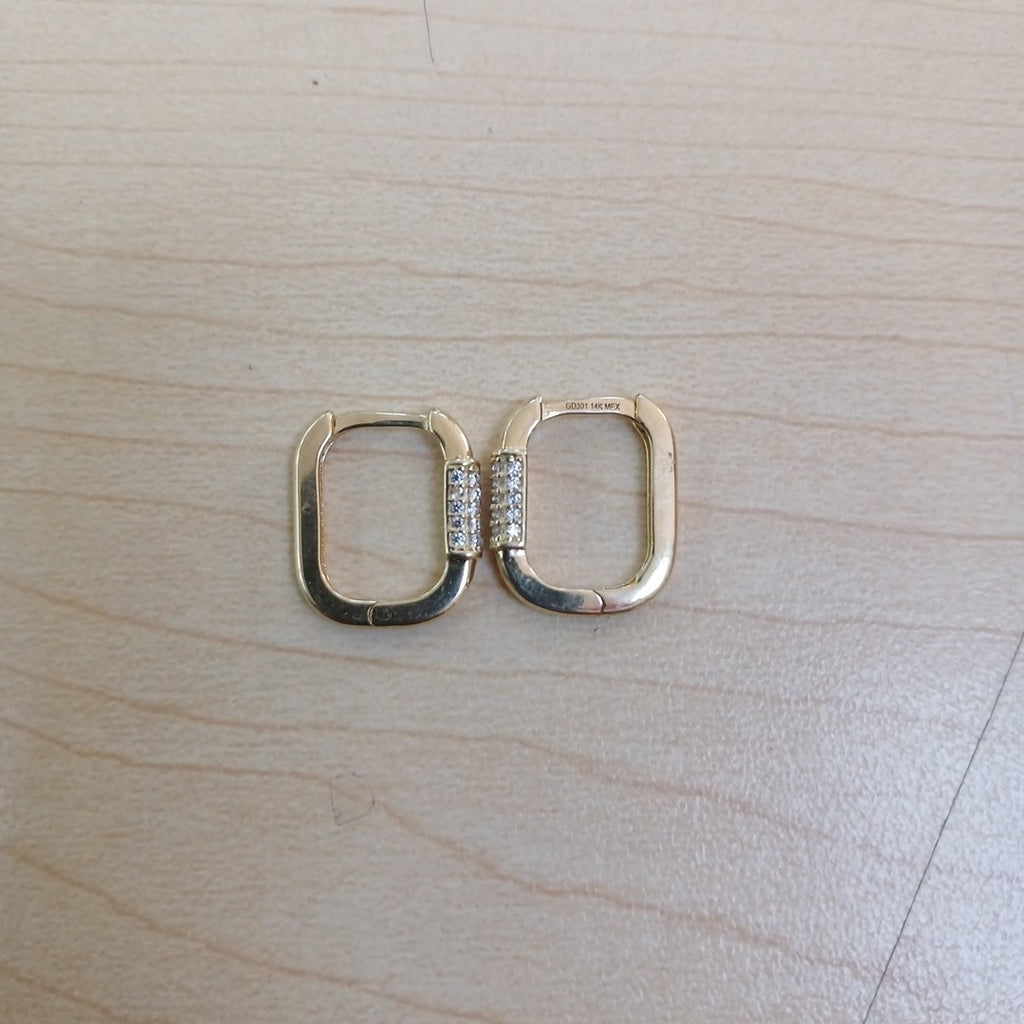 ARETES HUGGIES OVALADA C CIRCONIAS 14K 2.5 GR (NUEVO)