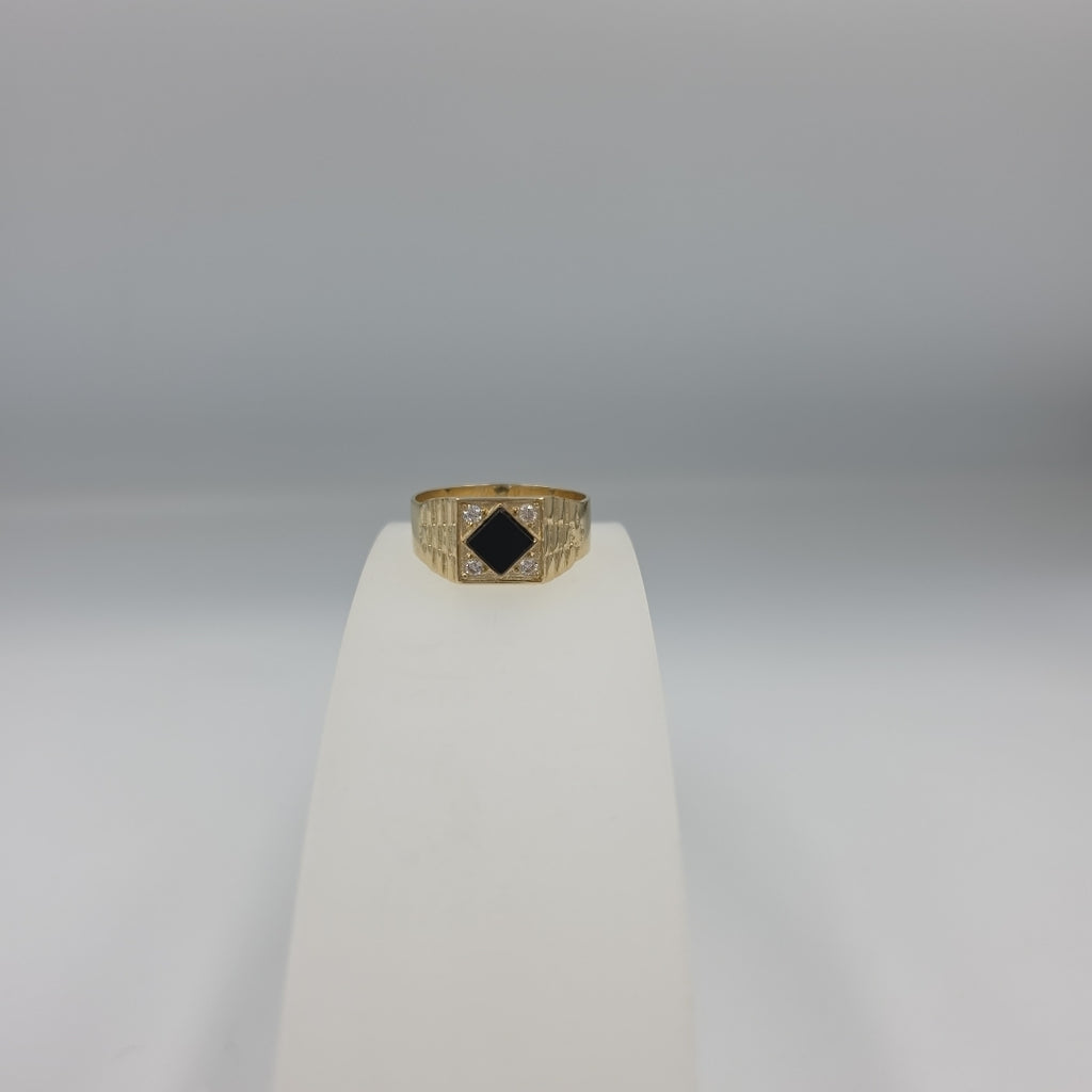 ANILLOS CON ONIX Y CIRCONIAS 14K TALLA 12 4.5 GR (NUEVO)