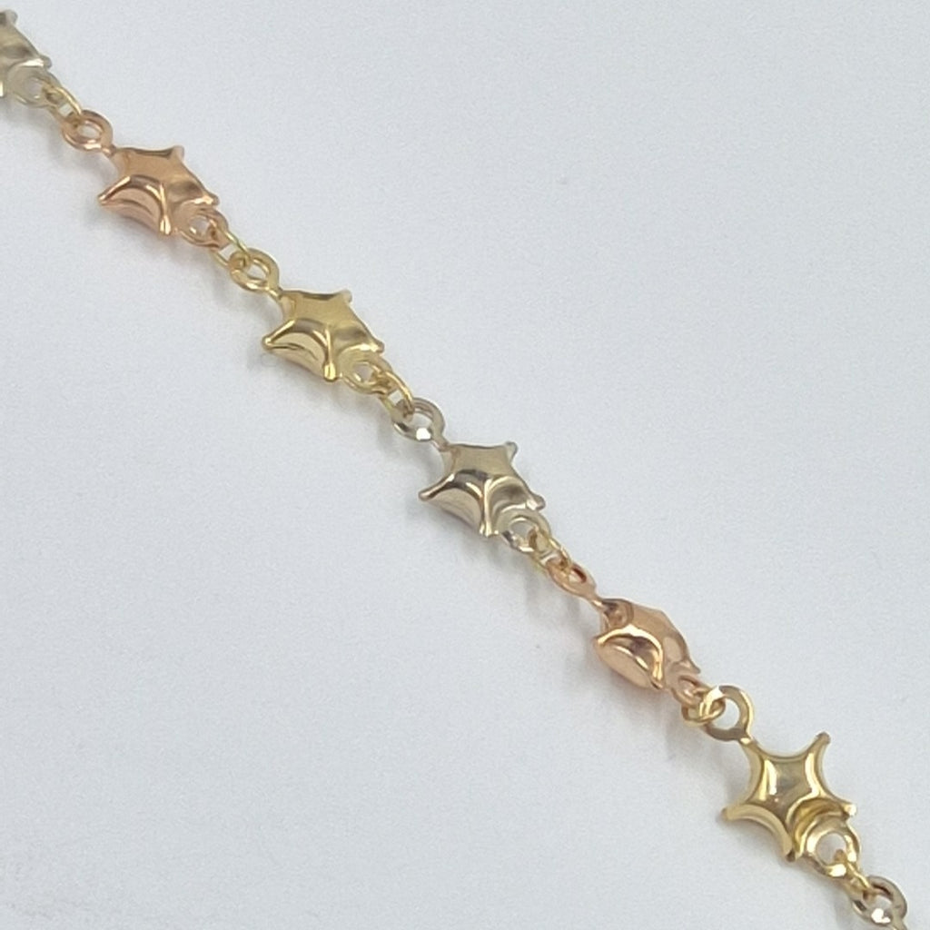 PULSERA TEJIDO ESPECIAL ESTRELLAS COMBINADAS 14K 18 CM 2.3 GR (NUEVO)
