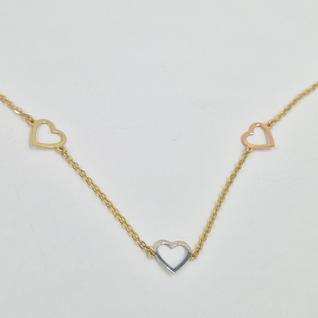 PULSERA ESPECIAL CON CORAZONES CONBINADOS 14K 18 CM 1.7 GR (NUEVO)