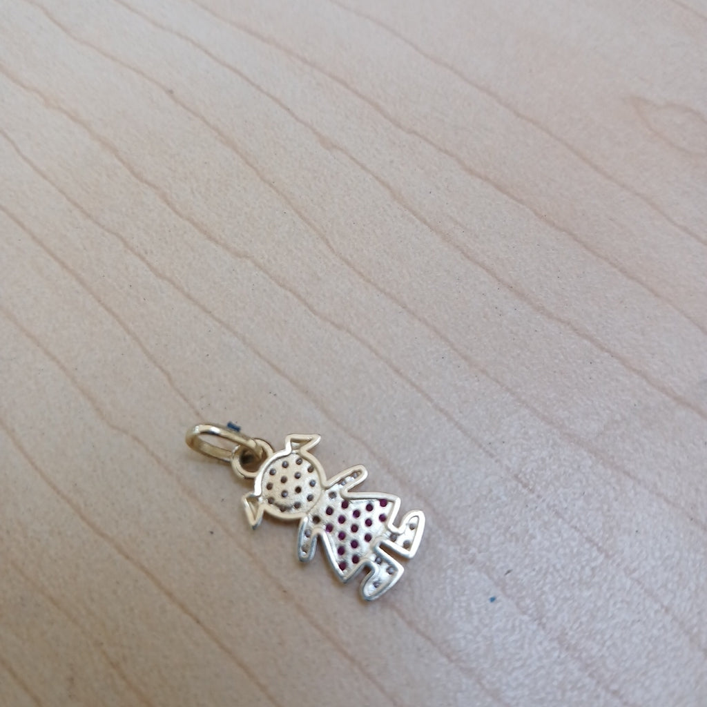 DIJE NIÑA CON CIRCONIAS Y PIEDRAS DE COLOR 10K 1.1 GR (NUEVO)