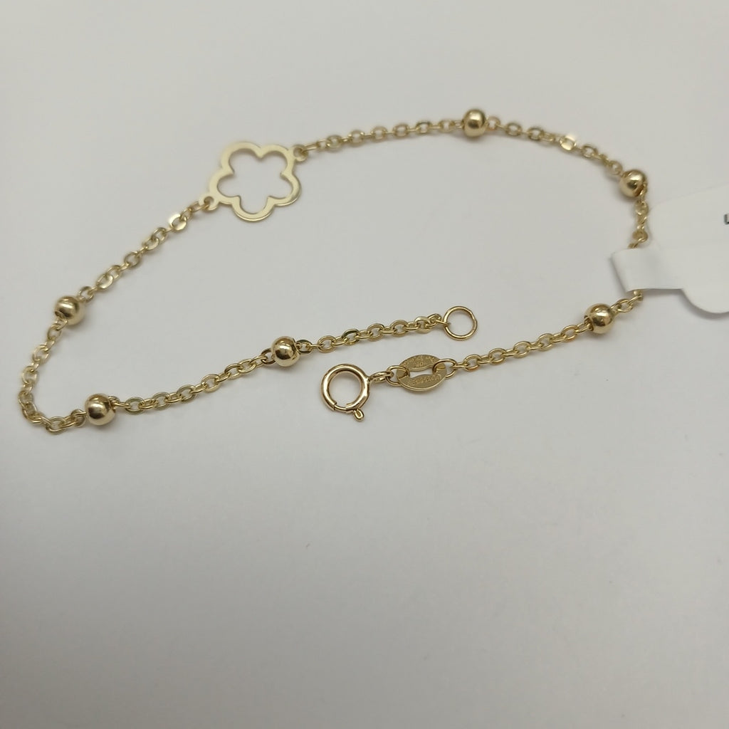 PULSERA TEJIDO ESPECIAL CON FLOR 14K 18 CM 1.6 GR (NUEVO)