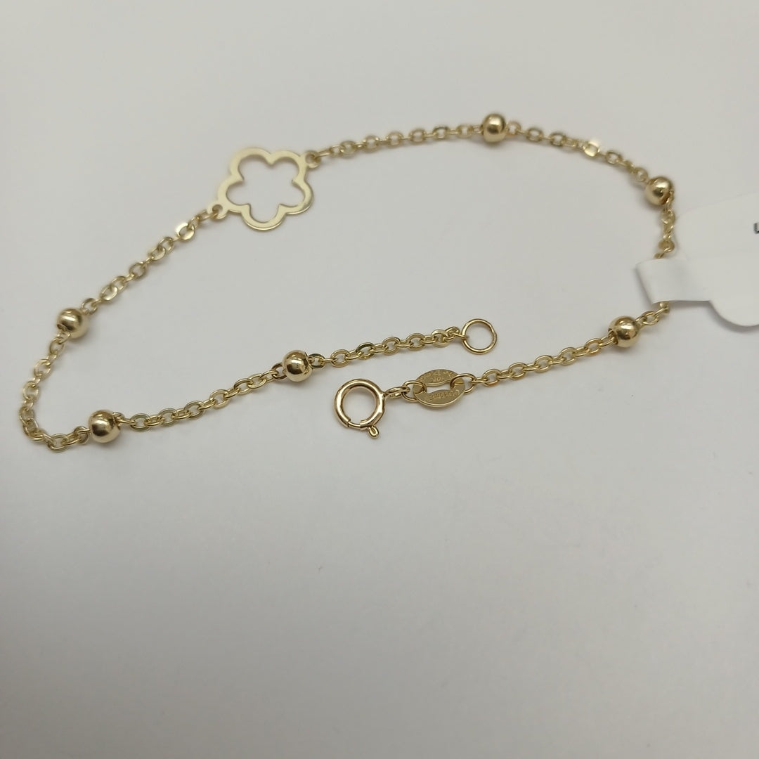 PULSERA TEJIDO ESPECIAL CON FLOR 14K 18 CM 1.6 GR (NUEVO)