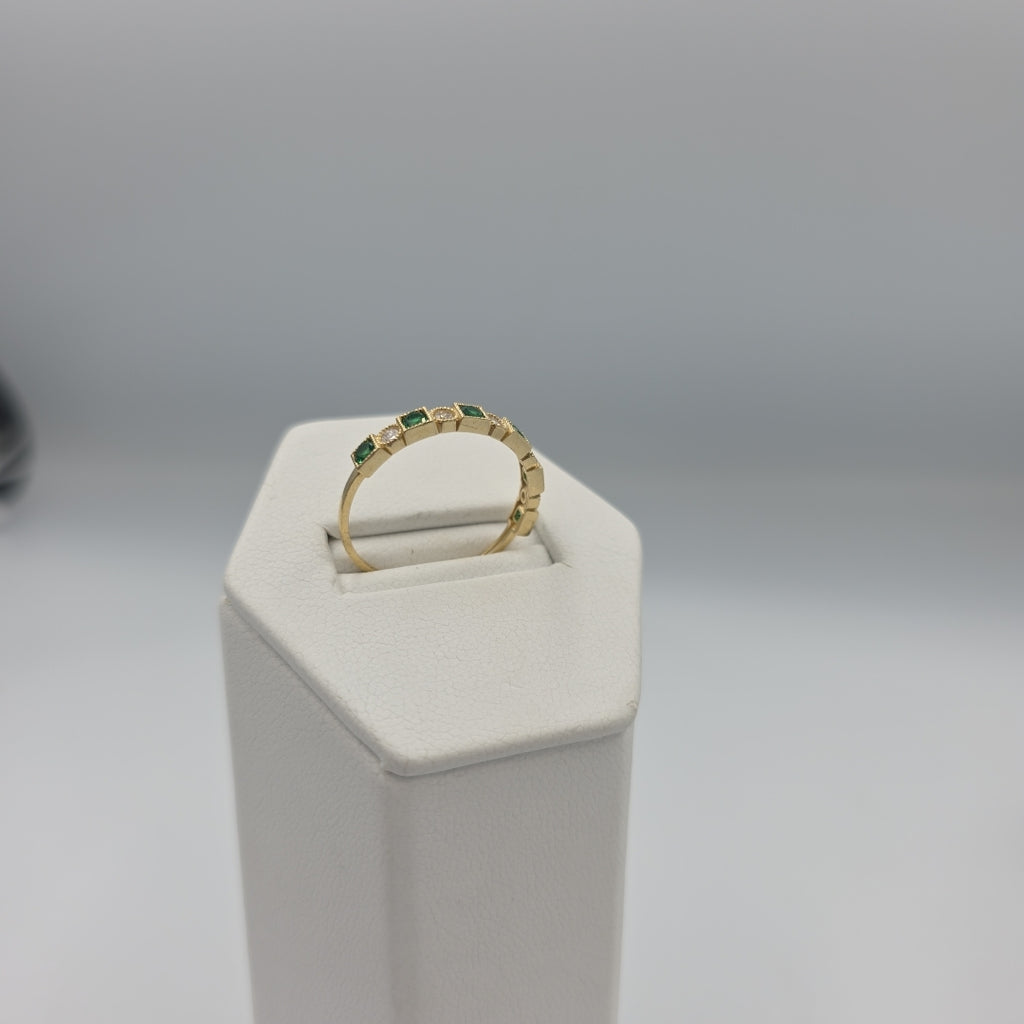 ANILLOS TEJIDO ANILLITO C CIRCONIAS Y PIEDRAS VERDES 14K 8.5 1.5 GR (NUEVO)